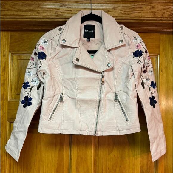 Me Jane Moto Jacket with Embroidered Flowers on Sleeve GIRLS SIZE 14 - Picture 1 of 9